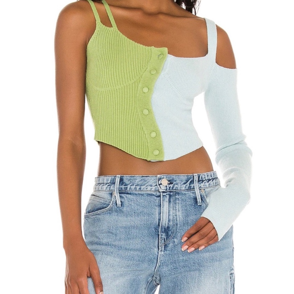 Danielle Guizio Blue and Green Asymmetric Knit Top Size S